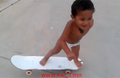 2-year-old skateboarder shows his skills