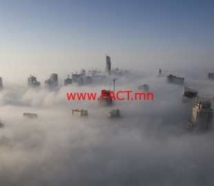 Heavy fog rolls by early in the morning near the Dubai Marina