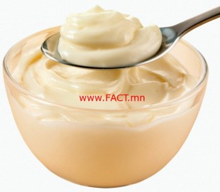 Mayonnaise in a glass bowl and on a spoon