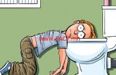 Cartoon teen boy sick in the toilet. Wishing he was dead