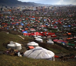 A 'Ger', a traditional Mongolian tent is seen on a hill at an area knows as 'Ger District' in Ulan Bator