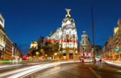 Alcala and Gran Via street in Madrid by night