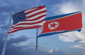 American and North Korean Flags 3D Illustration